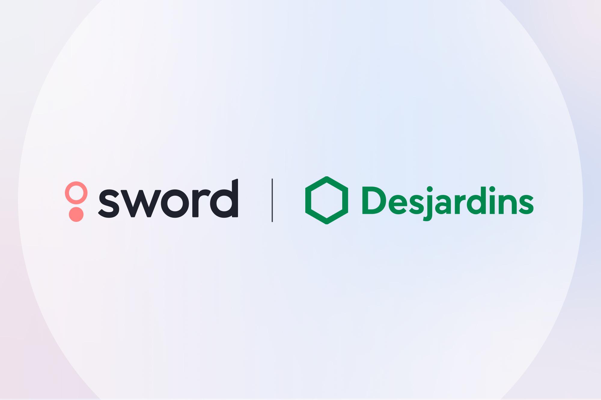 Logos of Sword and Desjardins side by side on a light gradient background.